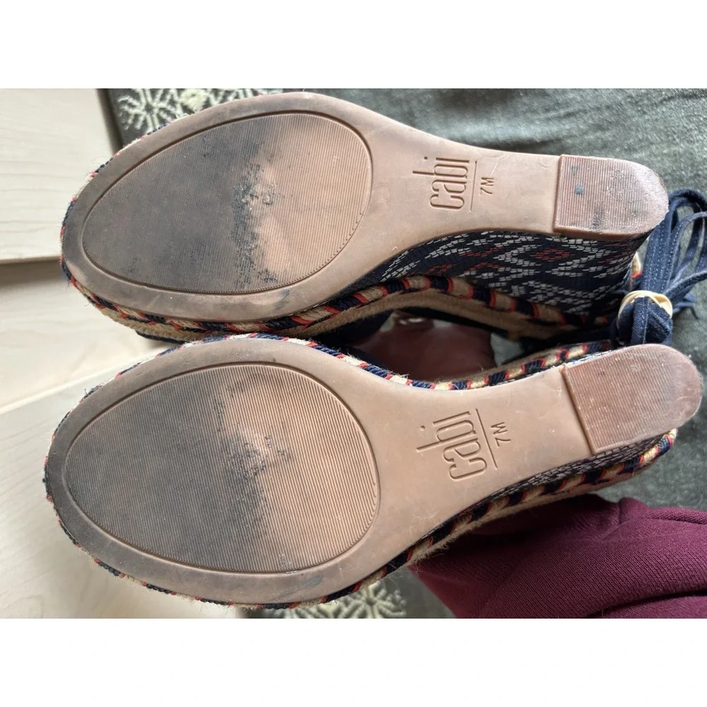 Cabi Isla Blue Suede Aztec Espadrille Wedge Heel Tie Up Womens Sz‎ 7M #6001
